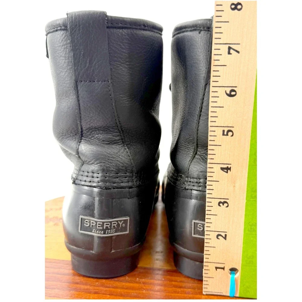Sperry Men's Saltwater Duck Leather Boots Black 9.5 Waterproof Rain Hunting EUC
